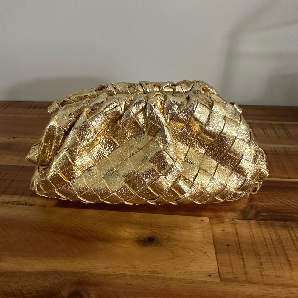 Intreccitato Gold Woven Clutch Bag